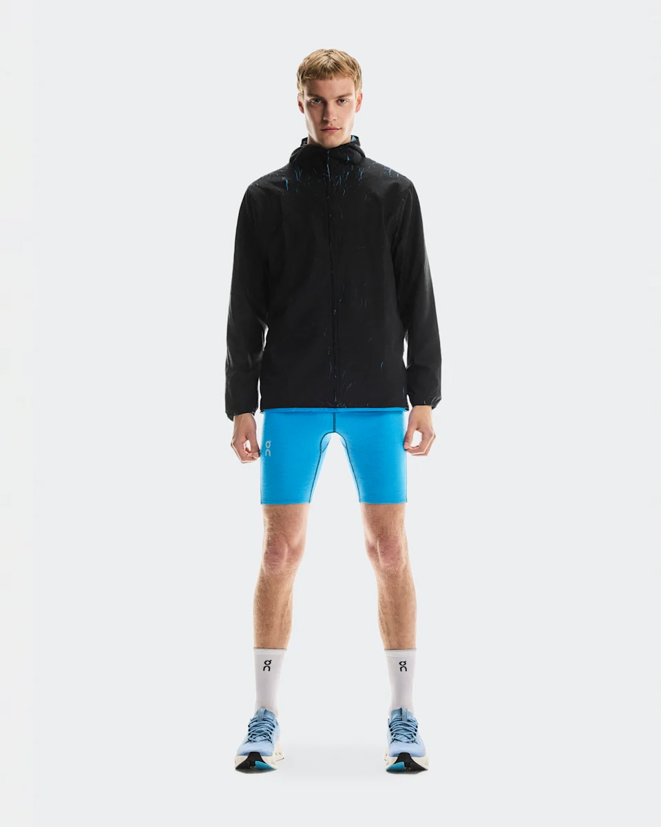 On Pace Run Jacket Malibu & Black Masculino – Corrida de performance, CleanCloud®, Recuperação
