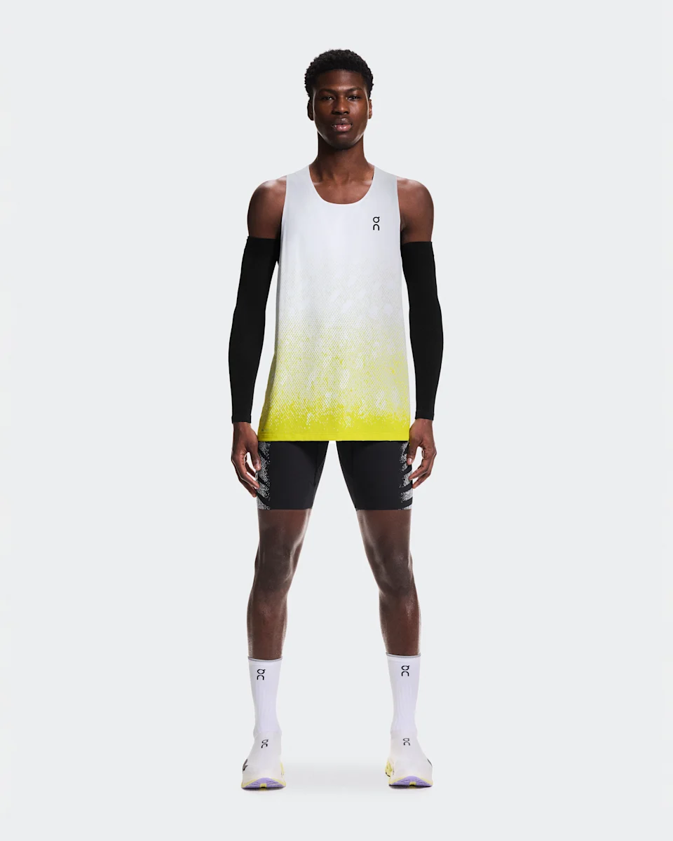 On Zero Singlet White & Lime Masculino – Dia da corrida