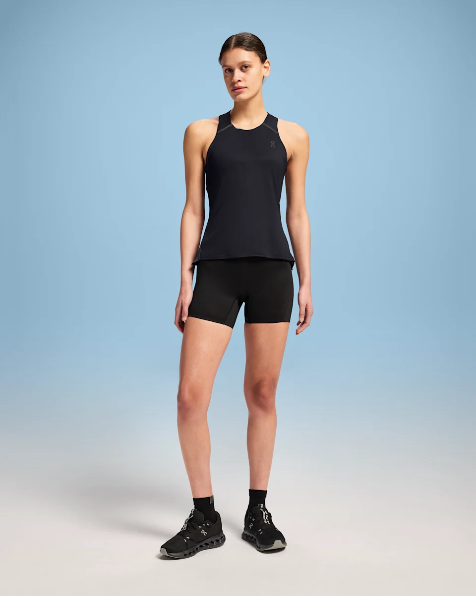 On Performance Tank Black & Eclipse Feminino – Corrida de rua, clima quente