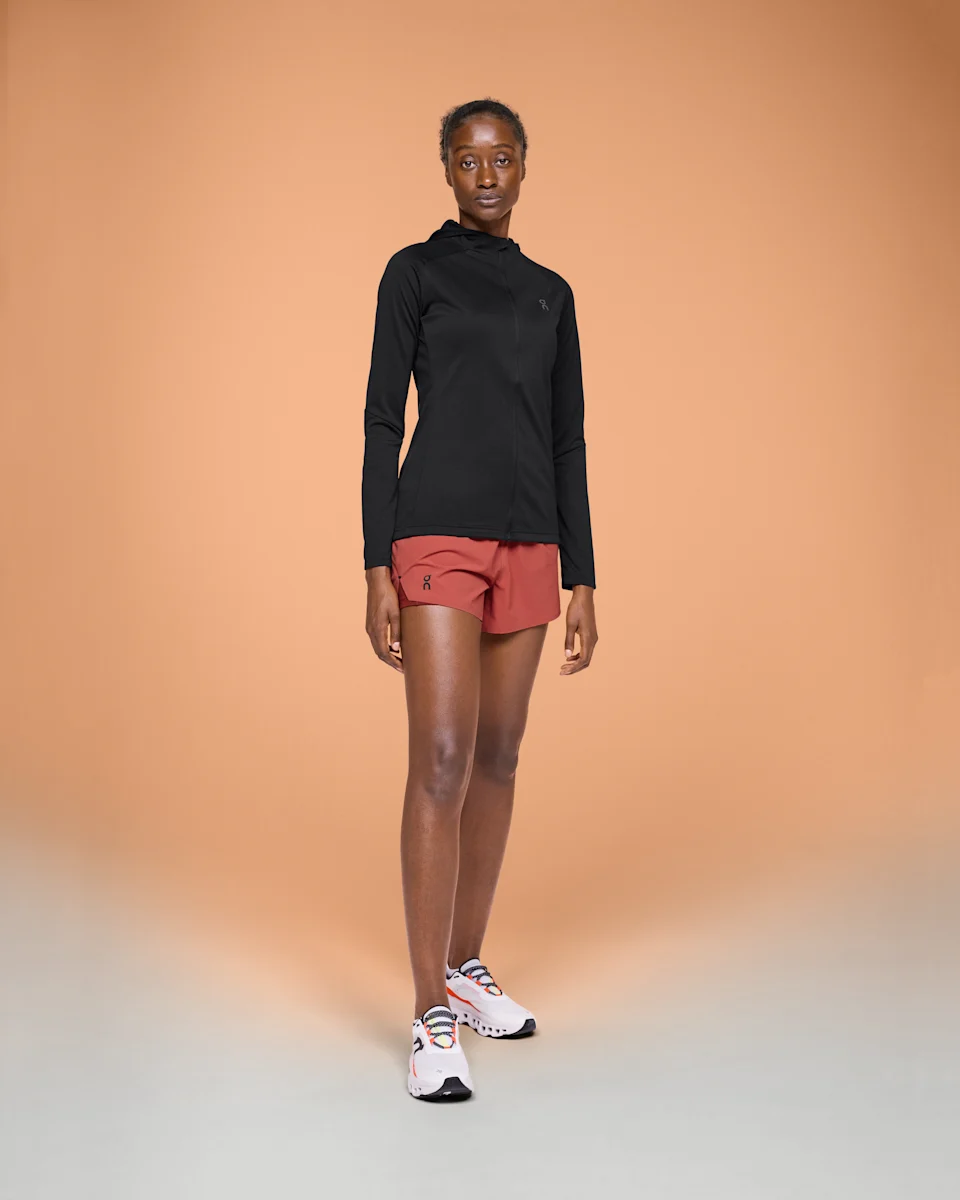 On Climate Zip Hoodie Black Feminino – Corridas em clima frio, Balaclava, Isolamento térmico