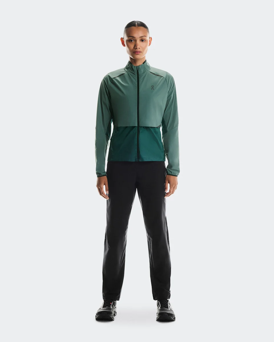On Weather Jacket Spirulina & Olive Feminino – Corrida, proteção ultraleve, corta-vento