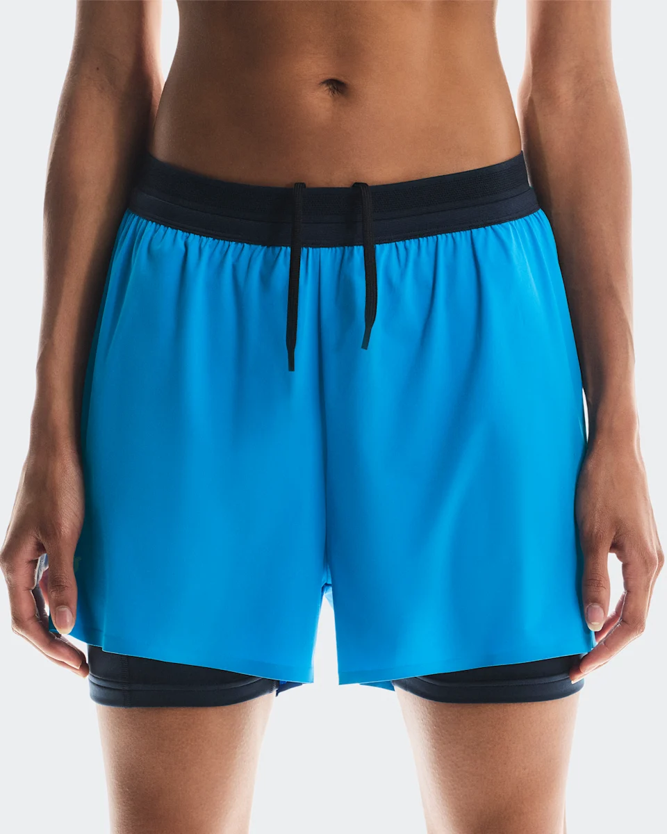 On 3" Performance 2/1 Shorts Malibu & Navy Feminino