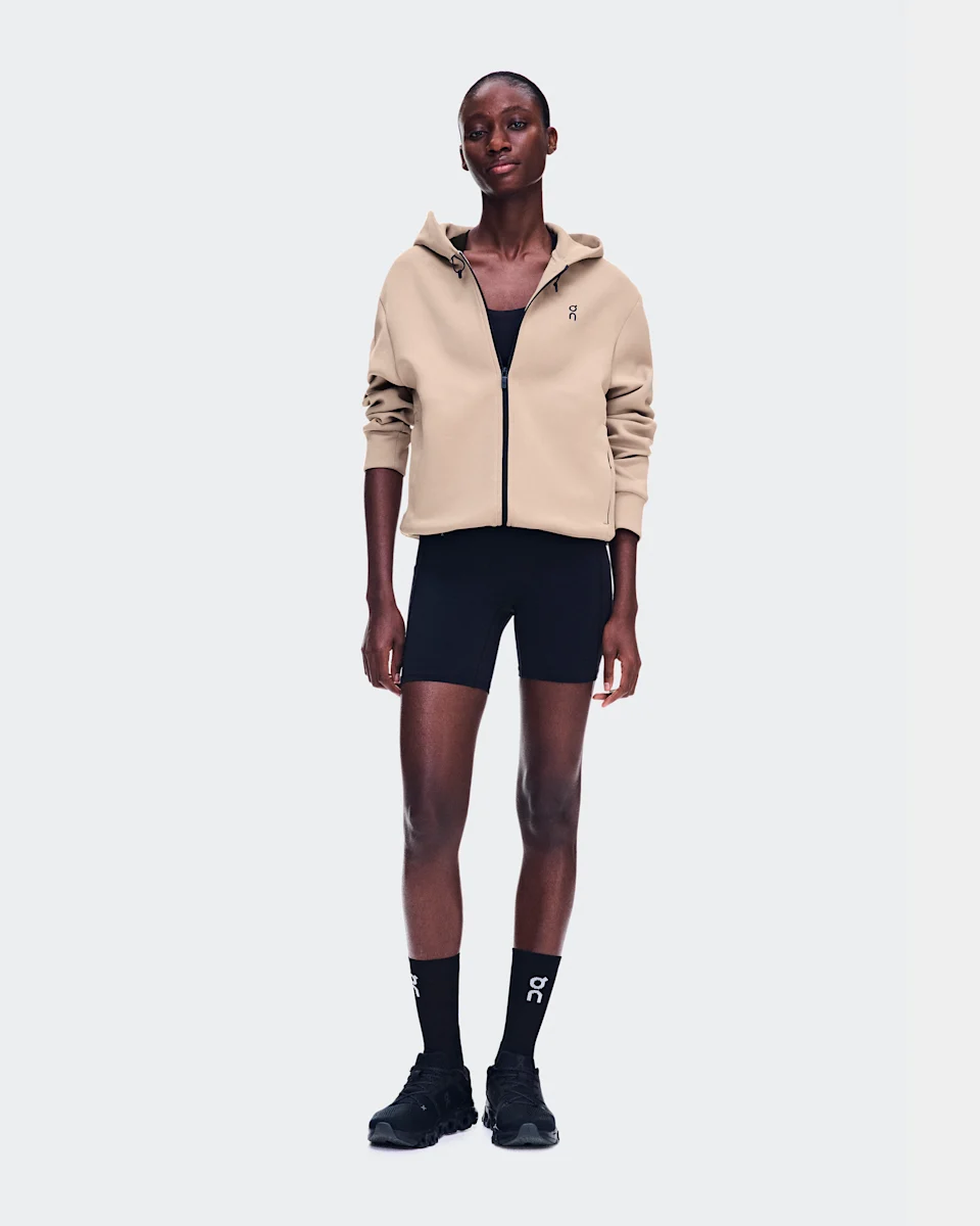 On Focus Tech Zip Hoodie Desert Feminino