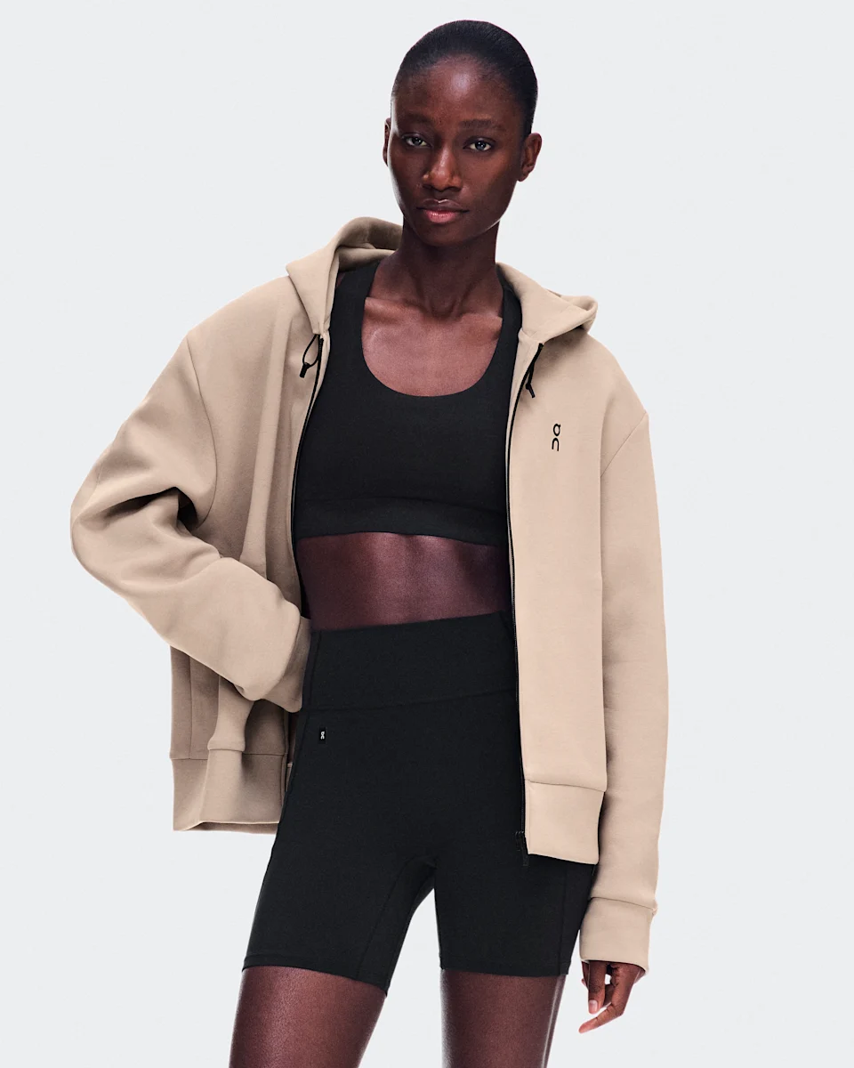 On Focus Tech Zip Hoodie Desert Feminino