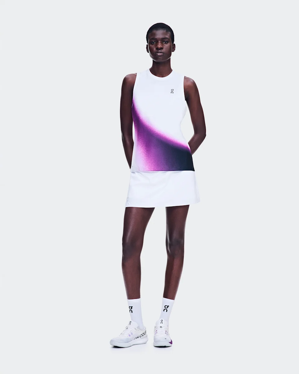 On Court Tank Swing White & Cassis Feminino – Tênis, esportes com raquete