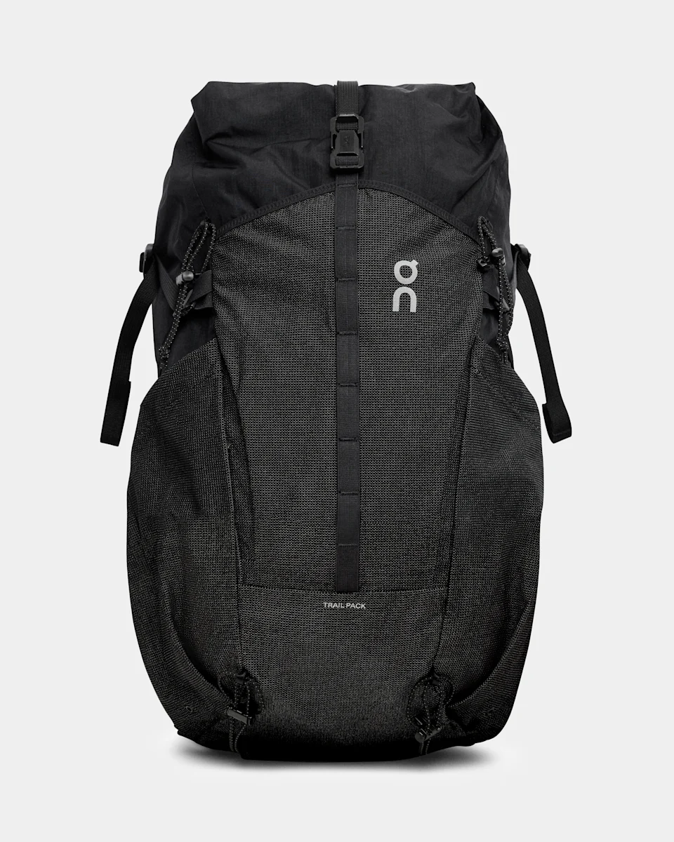 On Trail Pack 20L Black Unissex – Corrida de trilha, fecho roll-top, impermeável