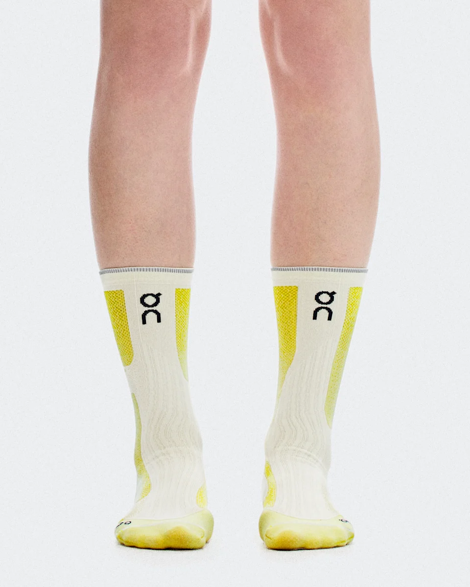 On Elite Run Sock High Hyper White & Lime Unissex – Treinos e provas de corrida de alta performance