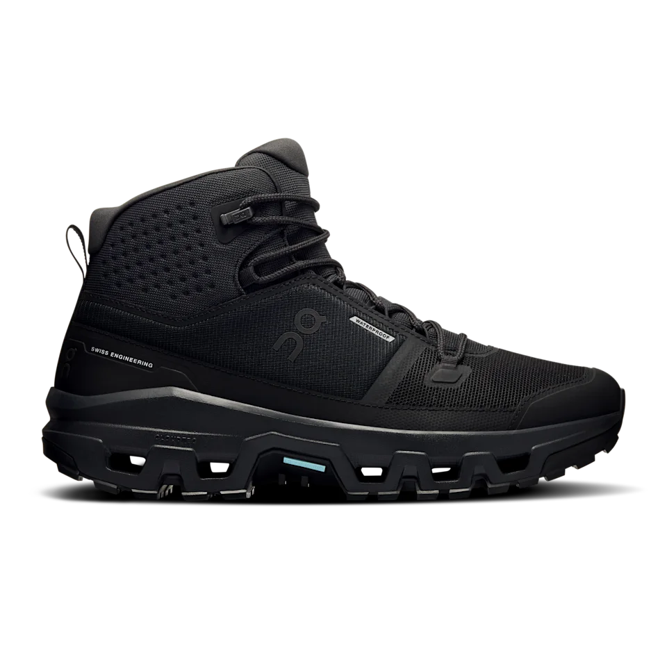 On Cloudrock Mid Waterproof Black & Black Masculino – Caminhadas, Missiongrip™, impermeável