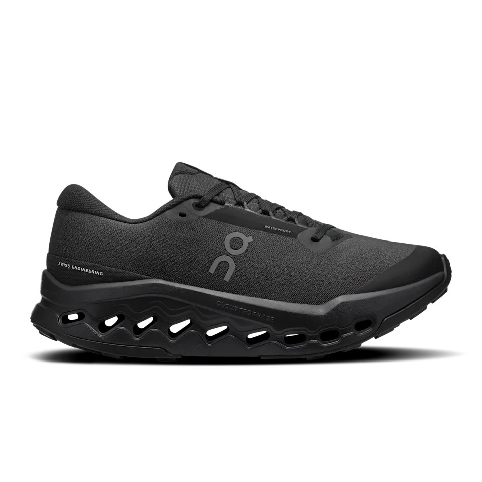 On Cloudsurfer Trail 2 Waterproof Black & Black Feminino – Corrida de trilha, passadas suaves