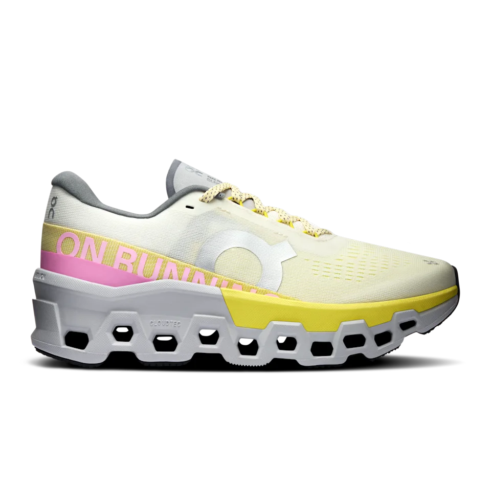 On Cloudmonster 2 Ivory & Lime Feminino – Corridas de rua, Corridas longas, Máximo amortecimento