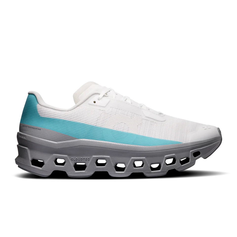 On Cloudmonster Void White & Aquamarine Feminino